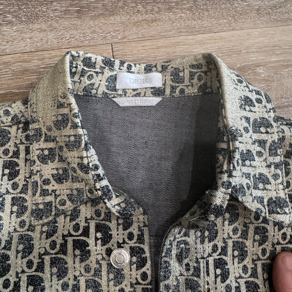 Dior Oblique Denim Overshirt Gray Silver Gold Tone Cotton Blend Button Down - Picture 4 of 14